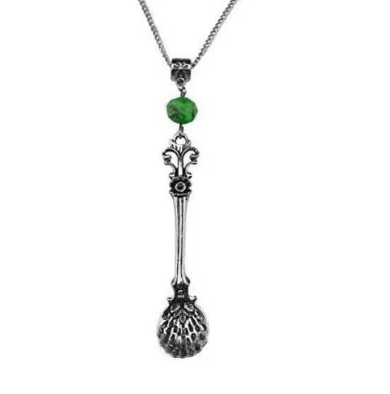 Green Crystal Flower Spoon Snuff Necklace Pendant Charms Choker Statement Chain Vintage Silver For Women Jewelry Gift | Украшения и