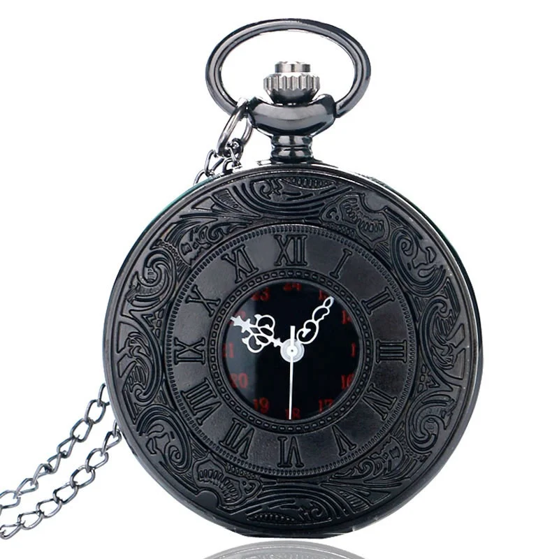 Steampunk Antique Style Roman Numerals Pocket Watch Simple Black Hollow Case Quartz Vintage Fob Clock Pendant Necklace Gifts 
Steampunk Antique Style Roman Numerals Pocket Watch Simple Black Hollow Case Quartz Vintage Fob Clock Pendant Necklace Gifts