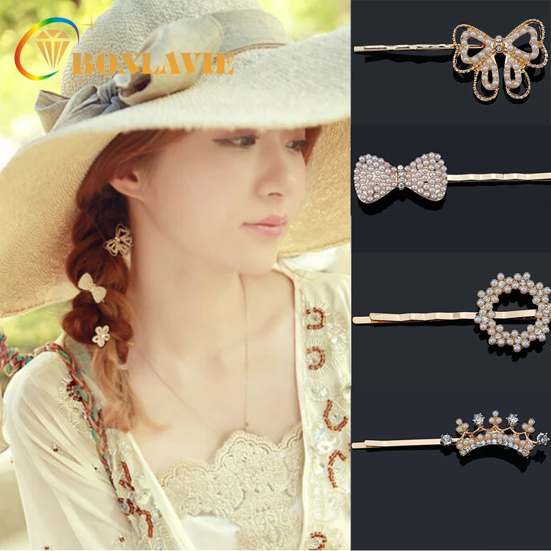 BONLAVIE 1 Pair Women Hairpin Imitation Pearl Heart Beauty Barrette Lady Rhinestone Hair Clip Bow Chic Gold Color Accessories
BONLAVIE 1 Pair Women Hairpin Imitation Pearl Heart Beauty Barrette Lady Rhinestone Hair Clip Bow Chic Gold Color Accessories