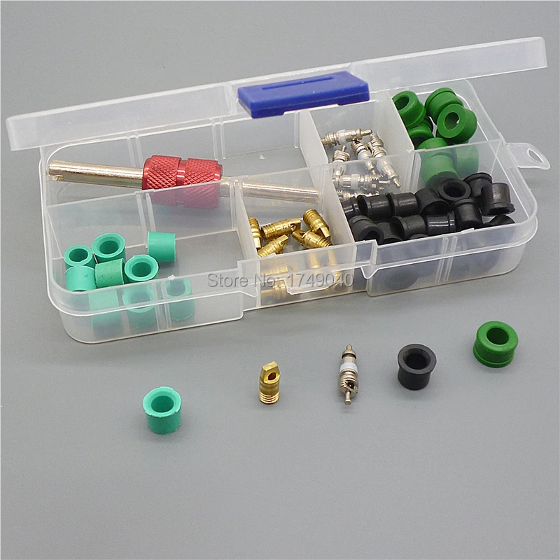 Automotive Air-Conditioning A/C Hose Adapter Rubber Gasket & AC Schrader Valve Core & Remover Tool Assortment Kit High Quality
Automotive Air-Conditioning A/C Hose Adapter Rubber Gasket & AC Schrader Valve Core & Remover Tool Assortment Kit High Quality