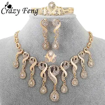 Vintage Gold-color Jewelry For Women Zircon Crystal Statement Necklace+ Charm Bracelet+ Earring+ Ring Wedding Bridal Jewelry Set
Vintage Gold-color Jewelry For Women Zircon Crystal Statement Necklace+ Charm Bracelet+ Earring+ Ring Wedding Bridal Jewelry Set