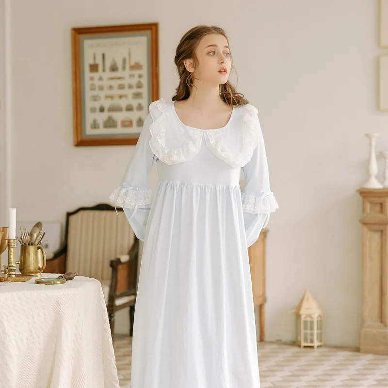 2019 Autumn Sleepwear Women Night Wear Home Dress Vintage Nightgown Long Sleeve Nightwear Shawl Collar Blue Cute Nightdress
2019 Autumn Sleepwear Women Night Wear Home Dress Vintage Nightgown Long Sleeve Nightwear Shawl Collar Blue Cute Nightdress