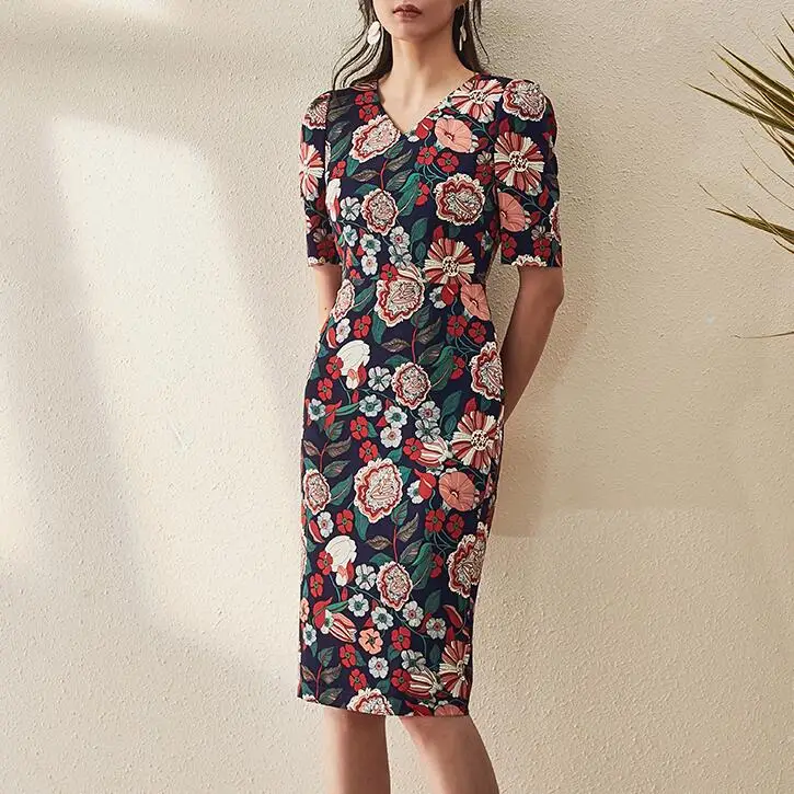 Vintage Work Office Lady Business V Neck Dress Women Summer Elegant Floral Flower Print Slim Bodycon Kneed Length Pencil Dresses
Vintage Work Office Lady Business V Neck Dress Women Summer Elegant Floral Flower Print Slim Bodycon Kneed Length Pencil Dresses