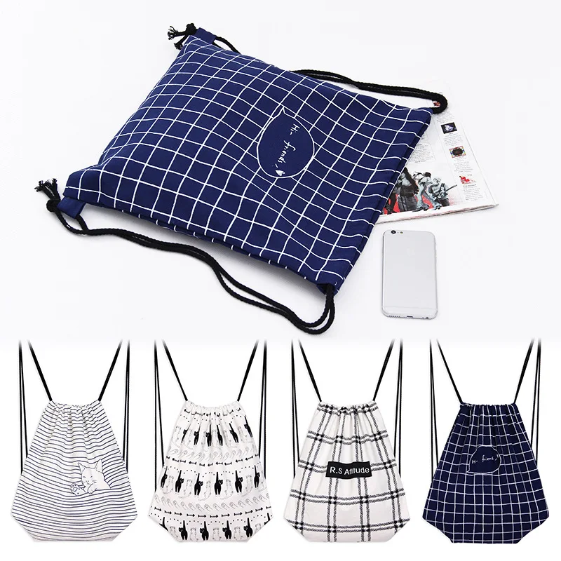 New Literary Canvas Bags Cute Cat Plaid Stripes Dual-use Travel Soft Backpack Drawstring Bag School Student Double Shoulder Bag
New Literary Canvas Bags Cute Cat Plaid Stripes Dual-use Travel Soft Backpack Drawstring Bag School Student Double Shoulder Bag
