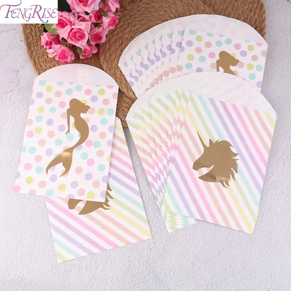 fengrise 10pcs unicorn paper gift bags mermaid candy bags