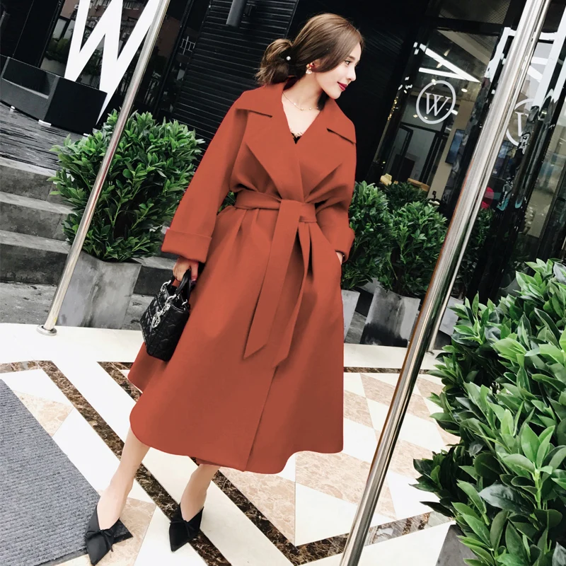 Woolen coat female long section 2019 new autumn Korean version loose thin lapel long-sleeved Belt woolen coat z36
Woolen coat female long section 2019 new autumn Korean version loose thin lapel long-sleeved Belt woolen coat z36