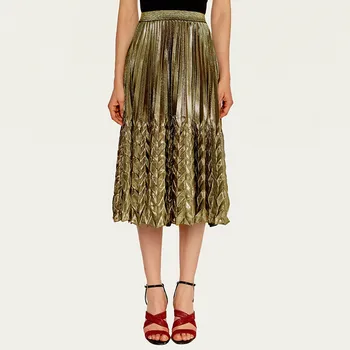 Spring Summer Woman High Waist Pleated Skirt 2019 European Style Slim Fit Mid-calf A Line Skirt Metal Color Harajuku Long Skirt
Spring Summer Woman High Waist Pleated Skirt 2019 European Style Slim Fit Mid-calf A Line Skirt Metal Color Harajuku Long Skirt