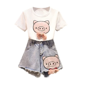 Big Yards Loose Sweatshirt & Denim Short Pants Korean Fashion Jean Shorts Two Pcs Clothing Set Women Pig Print Top Casual Outfit
Big Yards Loose Sweatshirt & Denim Short Pants Korean Fashion Jean Shorts Two Pcs Clothing Set Women Pig Print Top Casual Outfit