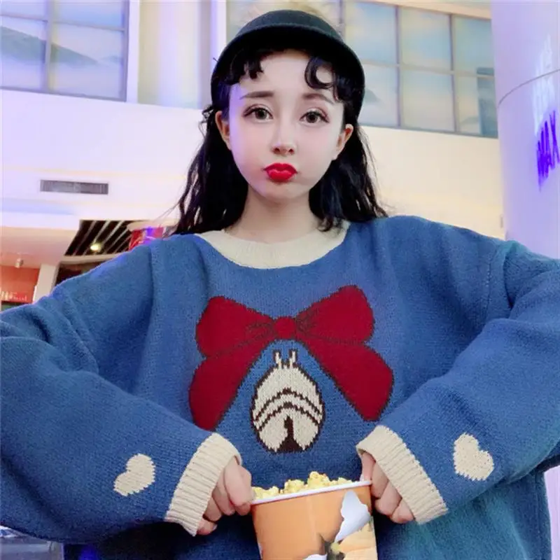 Preppy Style Cute Sweaters Women Bowknot Pattern Long Sleeve Loose O-Neck Sweaters Female Vintage Fashon Tops
Preppy Style Cute Sweaters Women Bowknot Pattern Long Sleeve Loose O-Neck Sweaters Female Vintage Fashon Tops