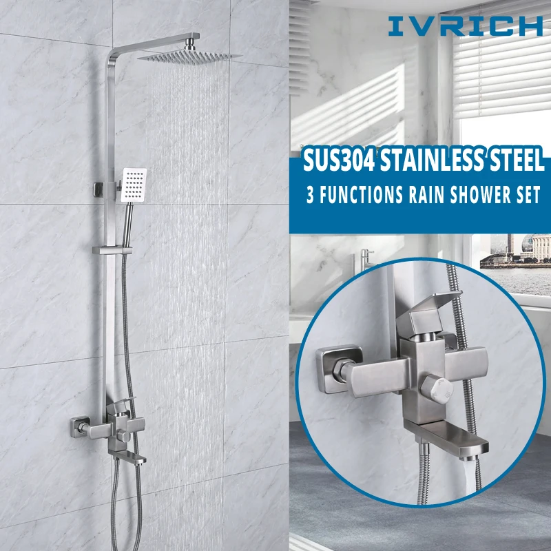 IVRICH Square Rain Shower Faucet Set SUS304 Stainless Bathing Suit 8" Top shower Switchable 3 function Shower Package VR0101
IVRICH Square Rain Shower Faucet Set SUS304 Stainless Bathing Suit 8" Top shower Switchable 3 function Shower Package VR0101