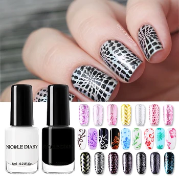 NICOLE DIARY Nail Stamping Polish Set Black White Gold Nail Art Printing Varnish Manicure Lacquer DIY Design for Stamping Plate