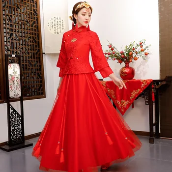 Traditional Chinese Women Marriage Suit Classic Red Flower Tassel Cheongsam Vintage Slim Chiffon Princess Dress Wedding Gowns
Traditional Chinese Women Marriage Suit Classic Red Flower Tassel Cheongsam Vintage Slim Chiffon Princess Dress Wedding Gowns