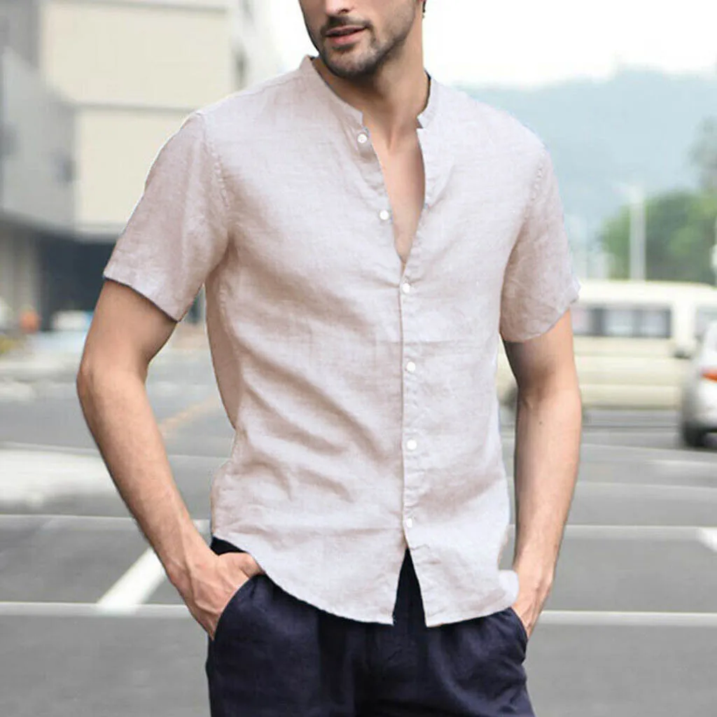 Men's Baggy Cotton Linen Solid Short Sleeve Button Retro chemise homme manche courtTops Blouse
Men's Baggy Cotton Linen Solid Short Sleeve Button Retro chemise homme manche courtTops Blouse