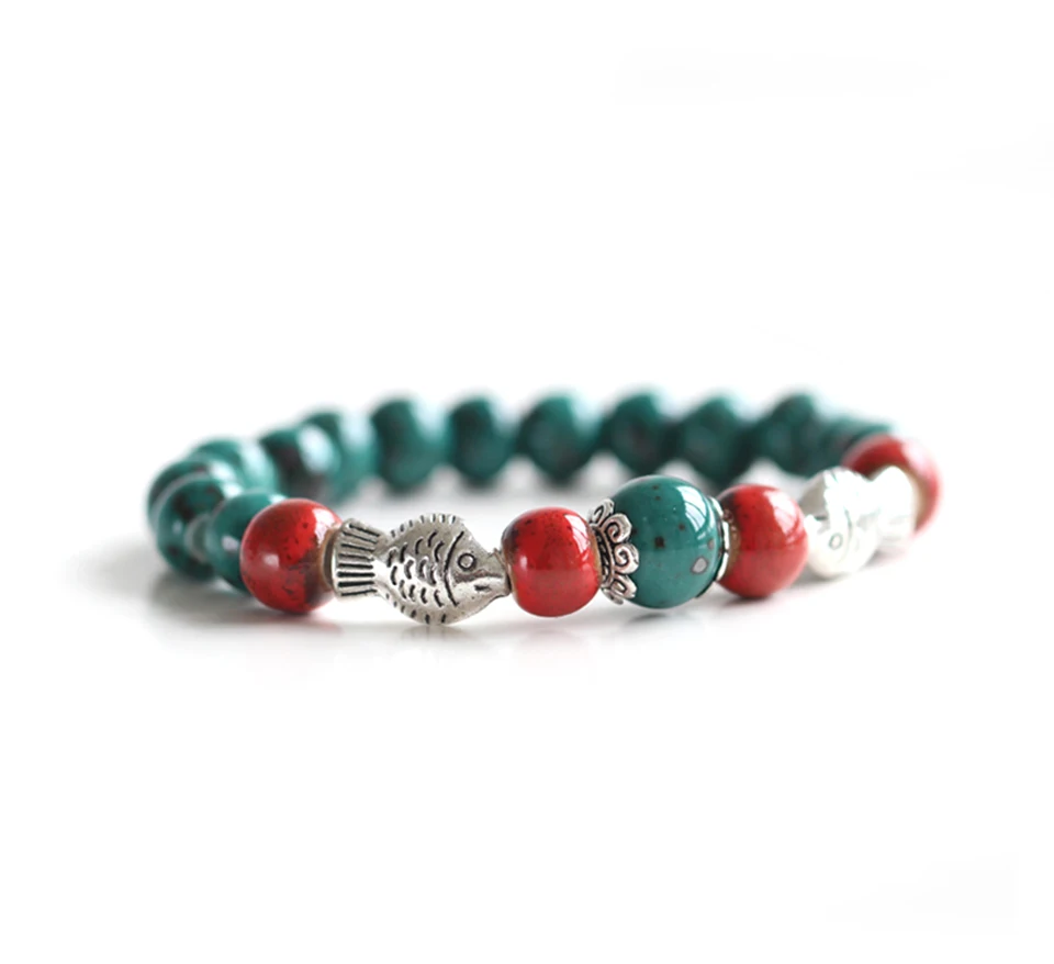 Handmade High Temperature Ceramic Creative Bracelet For Women Fish Shape Lucky Bracelets Bead Green String Ceramic Bracelets (4)