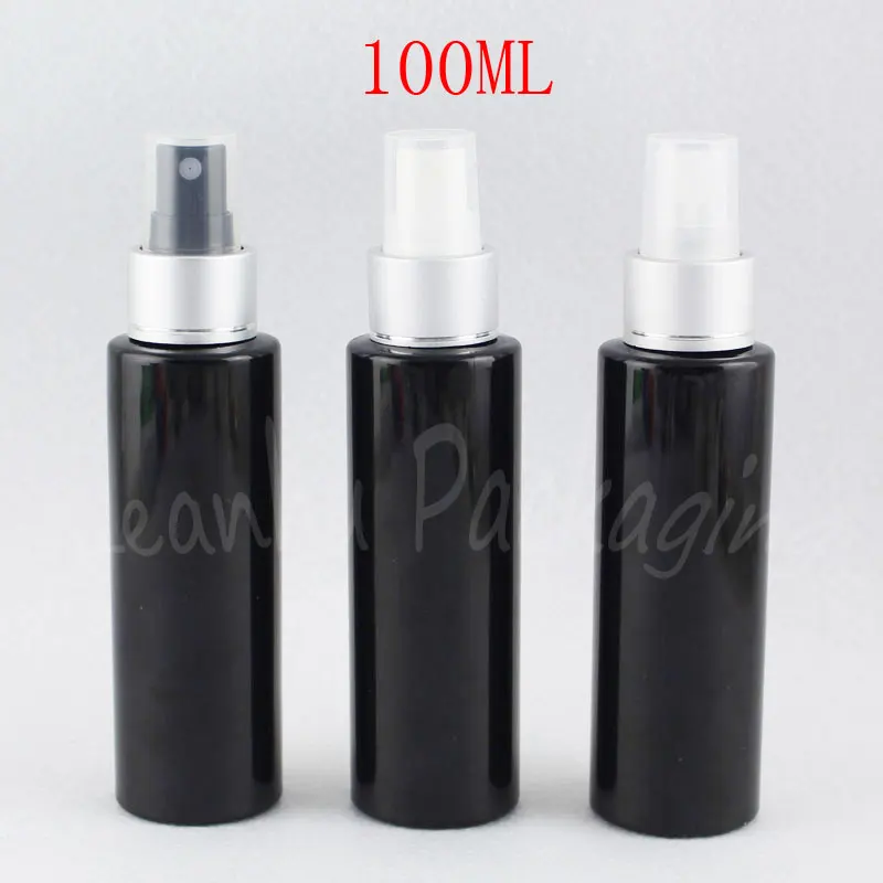 100ML Black Flat Shoulder Plastic Bottle With Silver Spray Pump 100CC Empty Cosmetic Container Toner / Water Sub-bottling | Красота и