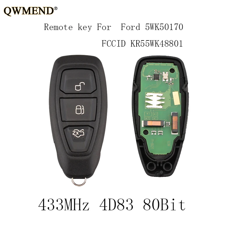 QWMEND 3 Button 433Mhz Complete Remote Key for Ford Fiesta Focus C-Max, Keyless 80 Bit KF4 2012-2016 KR55WK48801 4D83 Key
QWMEND 3 Button 433Mhz Complete Remote Key for Ford Fiesta Focus C-Max, Keyless 80 Bit KF4 2012-2016 KR55WK48801 4D83 Key