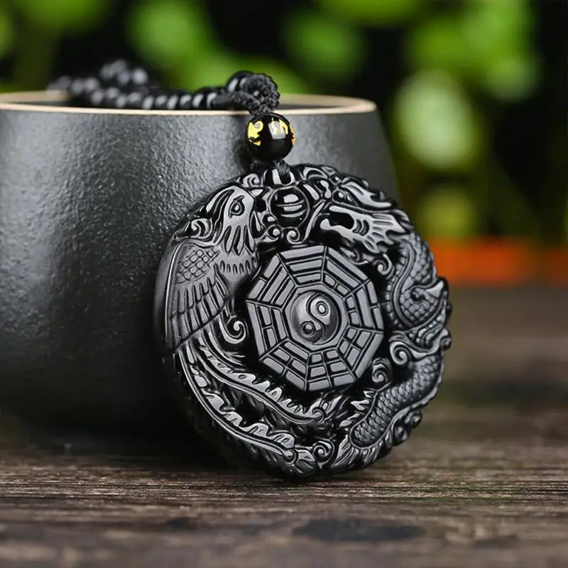 Hot Lucky Pendant Necklace Natural Obsidian Carved Chinese Dragon Phoenix BaGua Men Women Jewelry Gift
Hot Lucky Pendant Necklace Natural Obsidian Carved Chinese Dragon Phoenix BaGua Men Women Jewelry Gift