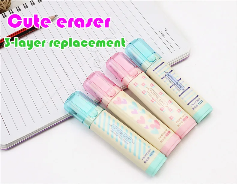 Heart Flower Stripe 3 Layer Pencil Rubber Erasers For School Students Kids Heart Flower Stripe 3 Layer Pencil Rubber Erasers For School Students Kids