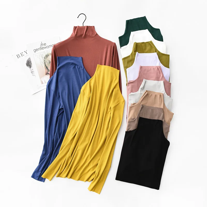 women Half high collar basic t-shirt Women Spring Autumn Seamless Modal Long Sleeve T-shirt Thin Knitted shirt Pure Color tops
women Half high collar basic t-shirt Women Spring Autumn Seamless Modal Long Sleeve T-shirt Thin Knitted shirt Pure Color tops