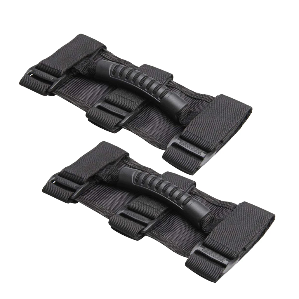 2pcs Triple Strap Roll Bar Grab Grip Handles Black for Jeep Wrangler YJ TJ JK JKU 1987-2018