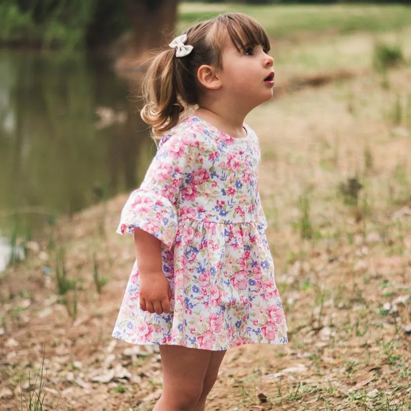 Mother nest Floral Summer Cute Girls Baby Half Sleeves Dress Cotto Puff Newborn Clothes Children Kids Flower Infant Princess (28)