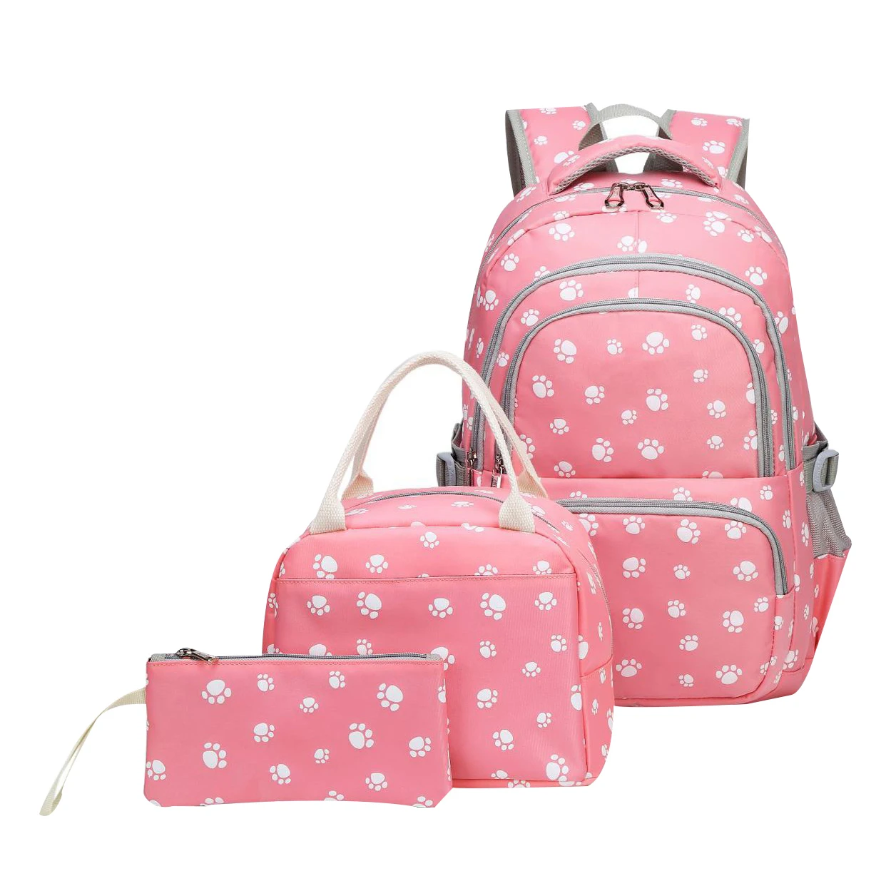 

School Backpack Cat Claw Sets 3pcs Dog Paw Prints Daypack Bookbag For Teens Girls Primary School Students