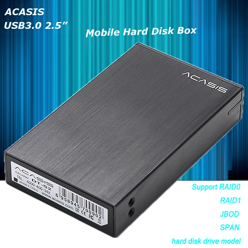 Алюминиевый корпус Acasis для жесткого диска RAID0 RAID1 JBOD SPAN 5 Гбит/с USB3.0 eSATA 2 дюйма