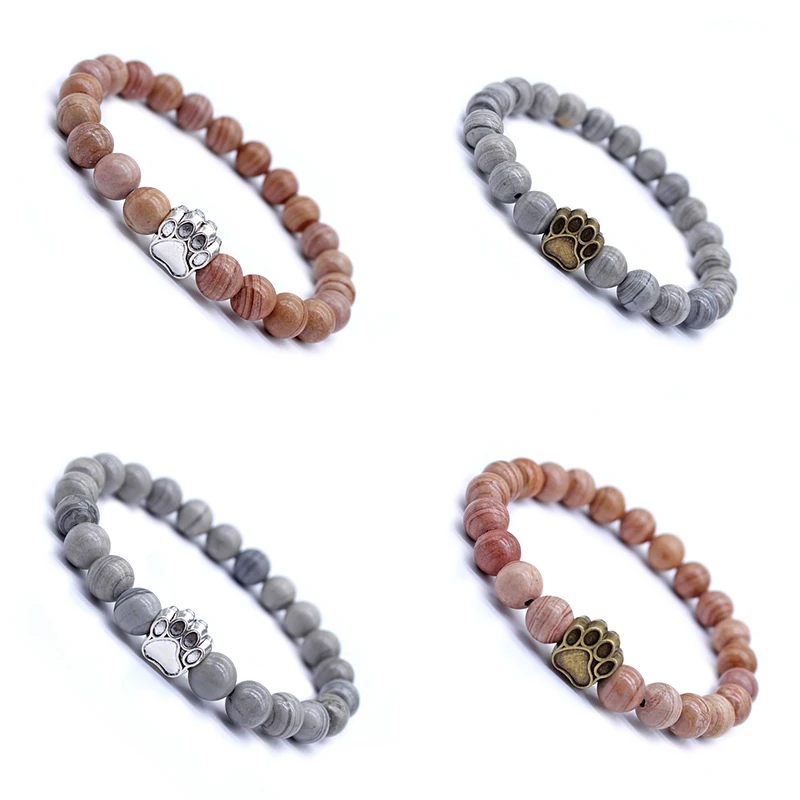 Gray and Red Striped Natural Stones Mala Beads Bear Cat Dog Paw Footprint Charm Bracelet Chakra For Pet Lover Animal Jewelry
Gray and Red Striped Natural Stones Mala Beads Bear Cat Dog Paw Footprint Charm Bracelet Chakra For Pet Lover Animal Jewelry