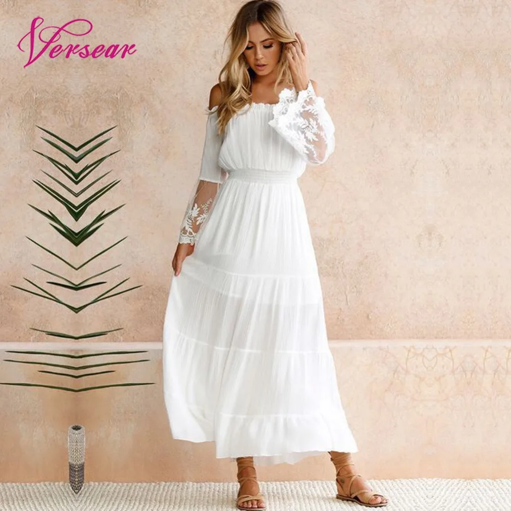 Versear Boho Maxi Long Dress Women Summer Sexy Off the Shoulder Flare Sleeve Beach Dress Elegant Party Crochet White Lace Dress
Versear Boho Maxi Long Dress Women Summer Sexy Off the Shoulder Flare Sleeve Beach Dress Elegant Party Crochet White Lace Dress