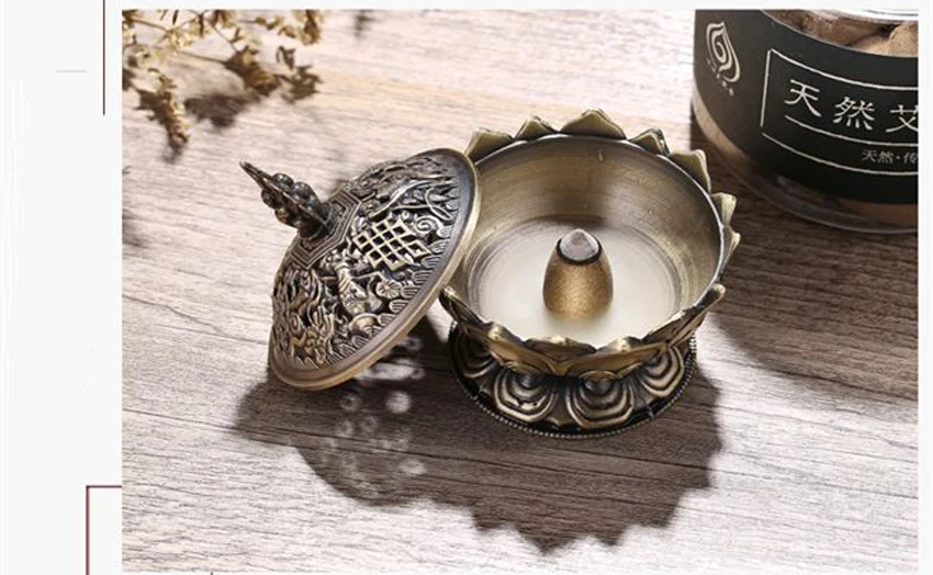 ERMAKOVA Lotus Flower Chinese Buddha Alloy Metal Incense Burner Incense Holder Handmade Censer Bowl Buddhist Home Decoration ERMAKOVA Lotus Flower Chinese Buddha Alloy Metal Incense Burner Incense Holder Handmade Censer Bowl Buddhist Home Decoration