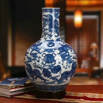 Jingdezhen Porcelain High Quality Hand-painted Blue And White Porcelain Kylin Celestial Big Vase Classical lion floor vase
Jingdezhen Porcelain High Quality Hand-painted Blue And White Porcelain Kylin Celestial Big Vase Classical lion floor vase