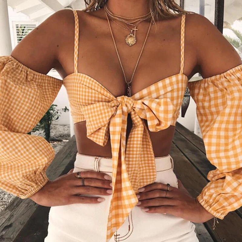 New V Neck Sexy Long Sleeve Short Tops Women Summer Bow Tied Casual Tee Shirt Orange Spring Blouses for Ladies 2019 Strap Shirts
New V Neck Sexy Long Sleeve Short Tops Women Summer Bow Tied Casual Tee Shirt Orange Spring Blouses for Ladies 2019 Strap Shirts