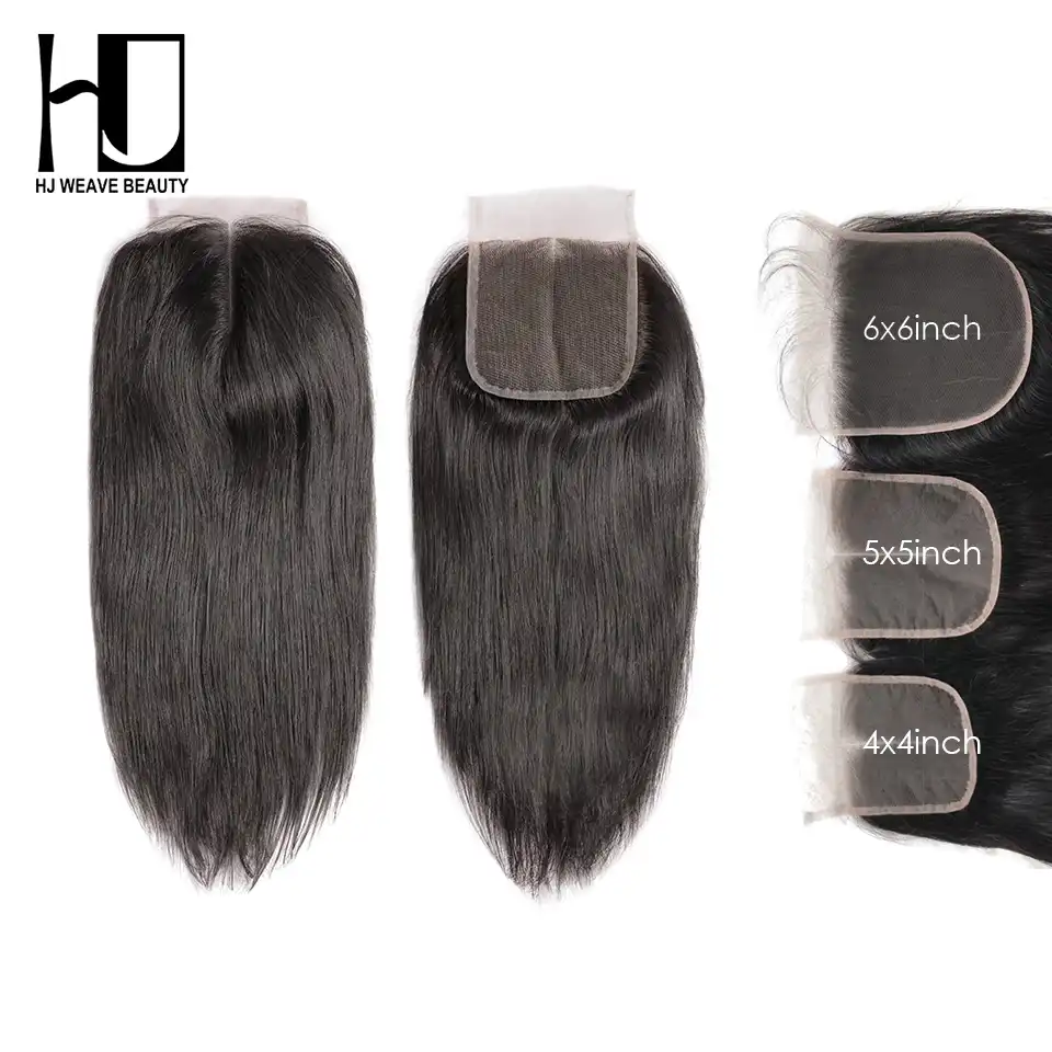 Hj Weave Beauty 5x5 6x6 Lace Closure Peruvian Straight Remy Human