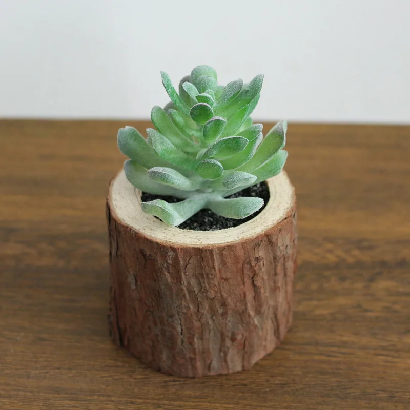 JAROWN Artificial Succulent Plants Potted Set Real Wooden Pile Flowerpot For Home Decoration Office Tabletop Decor (16)