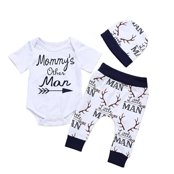 Summer Newborn Baby Boy Clothes Short Sleeve Mommy's Other Man Bodysuit Tops+Deer Pants+Hat 3pcs Infant Boys Clothing Set
Summer Newborn Baby Boy Clothes Short Sleeve Mommy's Other Man Bodysuit Tops+Deer Pants+Hat 3pcs Infant Boys Clothing Set
