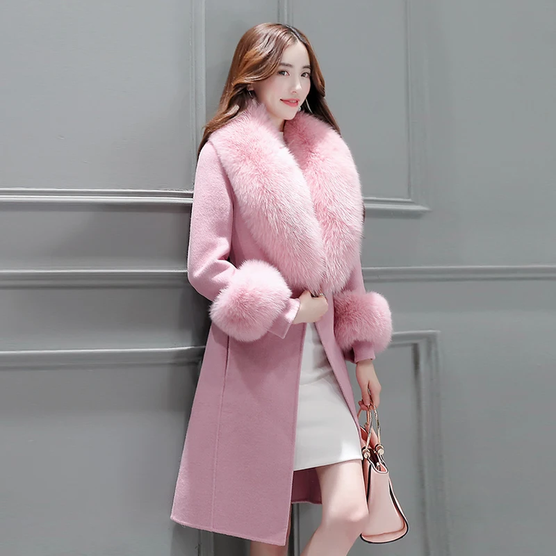 Hcheni Brand 2018 Women Woolen Blends And Coats Lady Belt Long Woolen Coat Pink Pink Fur collar Large Big size Woolen Outerw
Hcheni Brand 2018 Women Woolen Blends And Coats Lady Belt Long Woolen Coat Pink Pink Fur collar Large Big size Woolen Outerw