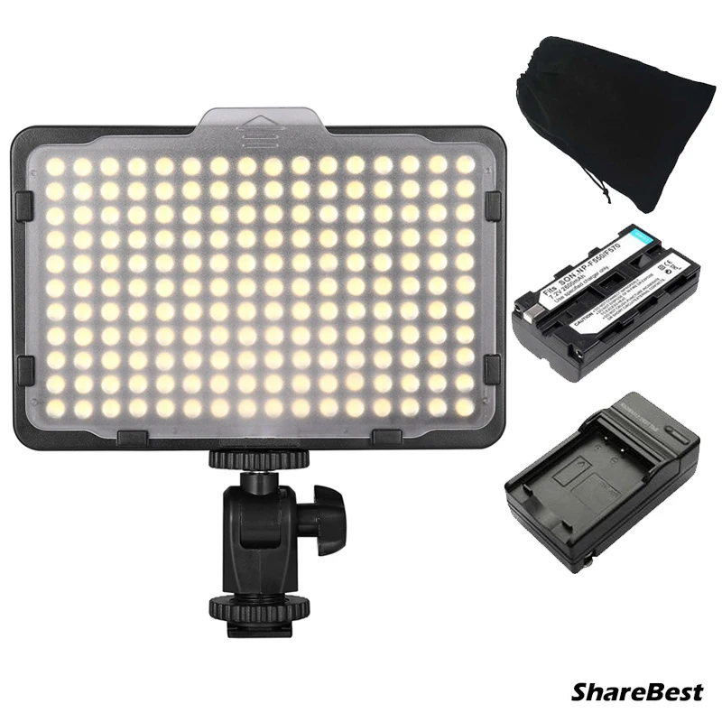 PT-176S 176 LED Ultra Bright 5500K Dimmable On Camera Video Light with Battery and Charger for Canon Nikon Sony DSLR Cameras
PT-176S 176 LED Ultra Bright 5500K Dimmable On Camera Video Light with Battery and Charger for Canon Nikon Sony DSLR Cameras