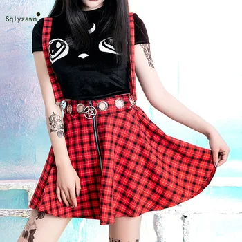 Women Streetwear Red Plaid A Line Pleated Mini Skirts Gothic Punk Metal Ring Hollow Out Suspender Skirts Lolita School Overalls
Women Streetwear Red Plaid A Line Pleated Mini Skirts Gothic Punk Metal Ring Hollow Out Suspender Skirts Lolita School Overalls