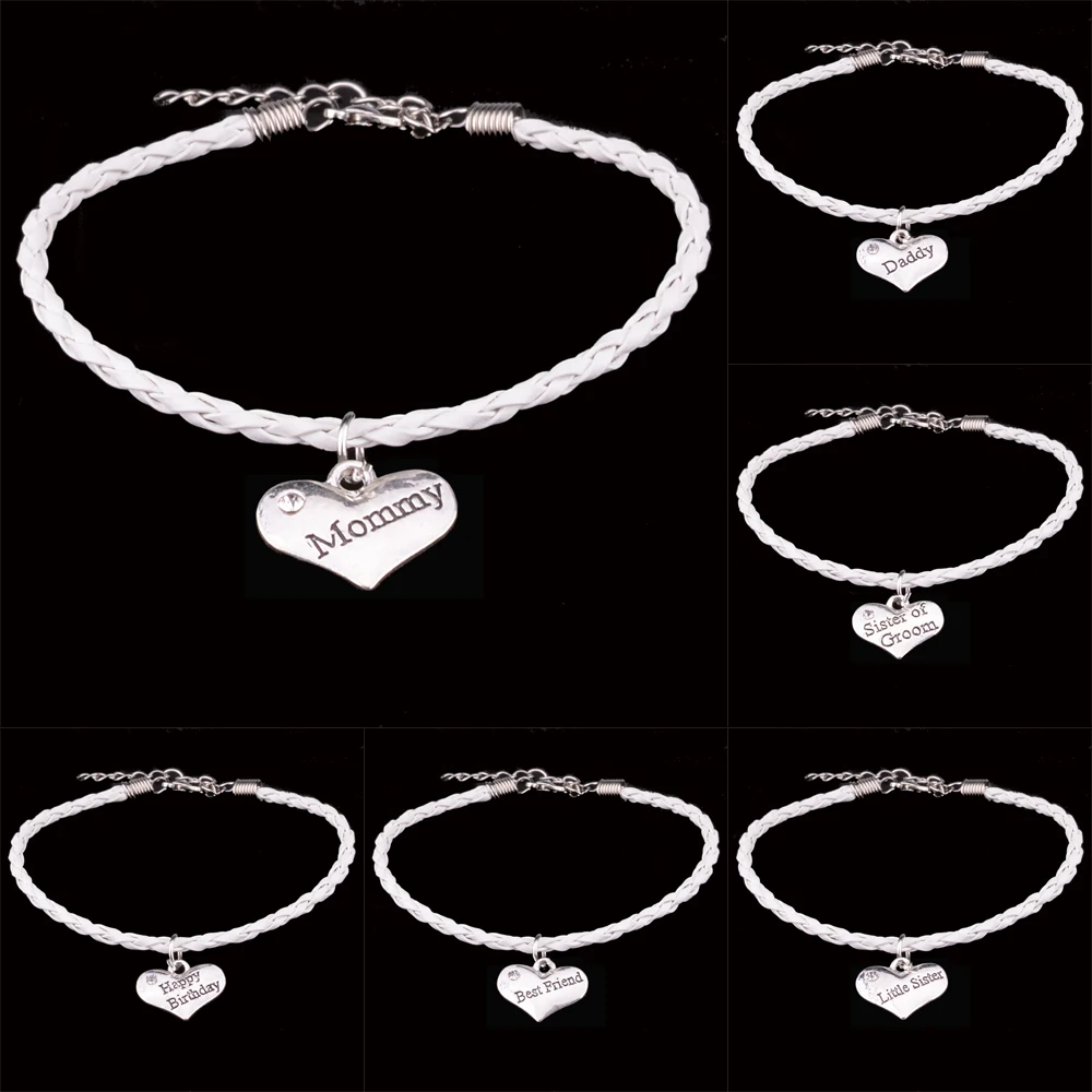 Family Love Heart Bracelets Mommy Daddy Sister Sis NANA Best Friends BFF White Rope Leather Chain Bangle Women Men Girls Jewelry
Family Love Heart Bracelets Mommy Daddy Sister Sis NANA Best Friends BFF White Rope Leather Chain Bangle Women Men Girls Jewelry