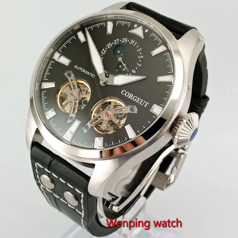 46mm Corgeut Mechanical men's wrist watch Double flywheel date Reloj de movimiento de los hombres W2822
46mm Corgeut Mechanical men's wrist watch Double flywheel date Reloj de movimiento de los hombres W2822
