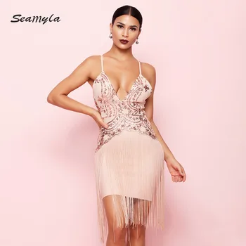 Seamyla 2020 New Fashion Sequines Dress Sexy Sleeveless Tassel Celebrity Party Dress Women Mini Clubwear Bodycon Bandage Dresses
Seamyla 2020 New Fashion Sequines Dress Sexy Sleeveless Tassel Celebrity Party Dress Women Mini Clubwear Bodycon Bandage Dresses