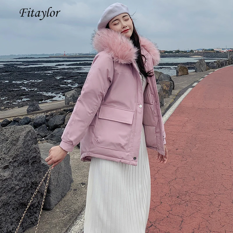 Fitaylor Winter Down Cotton Short Parkas Women Faux Fur Collar Hooded Jacket Warm Loose Zipper Coat Casual Cotton Padded Outwear
Fitaylor Winter Down Cotton Short Parkas Women Faux Fur Collar Hooded Jacket Warm Loose Zipper Coat Casual Cotton Padded Outwear