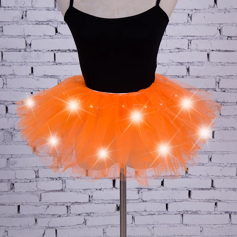 2018 Voile Solid Organza Fashion Dance Led Tutu Mini Skirt Up Neon Fancy Rainbow Costume Adult Light Corset Saia 9