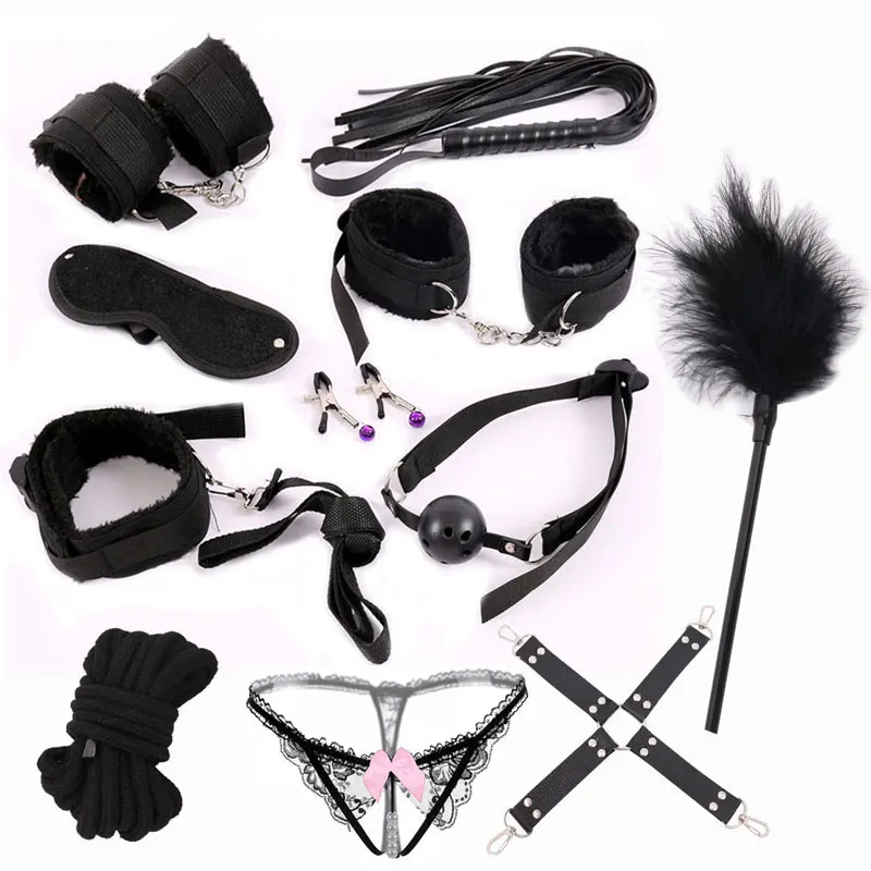 11 pcs Fetish BDSM Sex Bondage Restraint Kit Games Erotic Accessories for Couples Mask, Collar , Mouth Gag Handcuffs Sex Toys