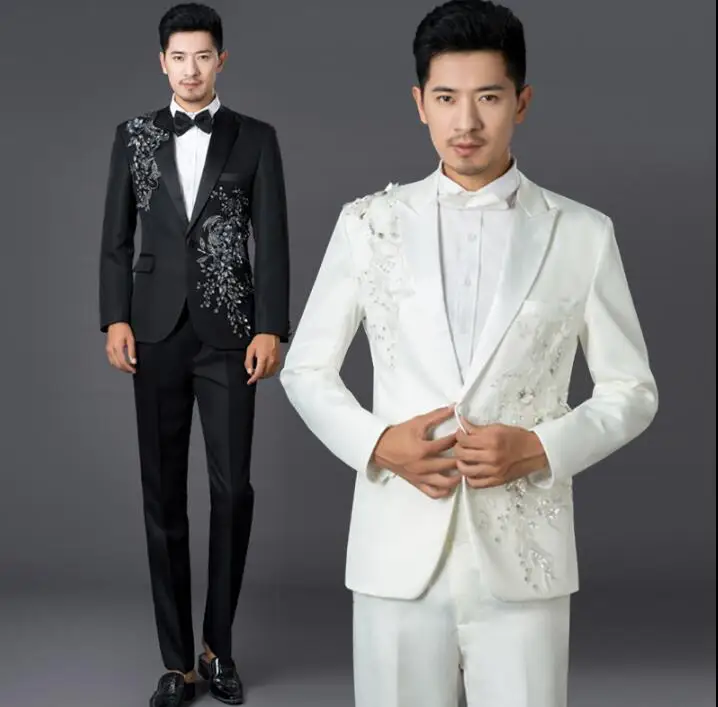 Chorus mariage groom wedding suits for men sequins blazer boys prom suits slim masculino latest coat pant designs black white
Chorus mariage groom wedding suits for men sequins blazer boys prom suits slim masculino latest coat pant designs black white