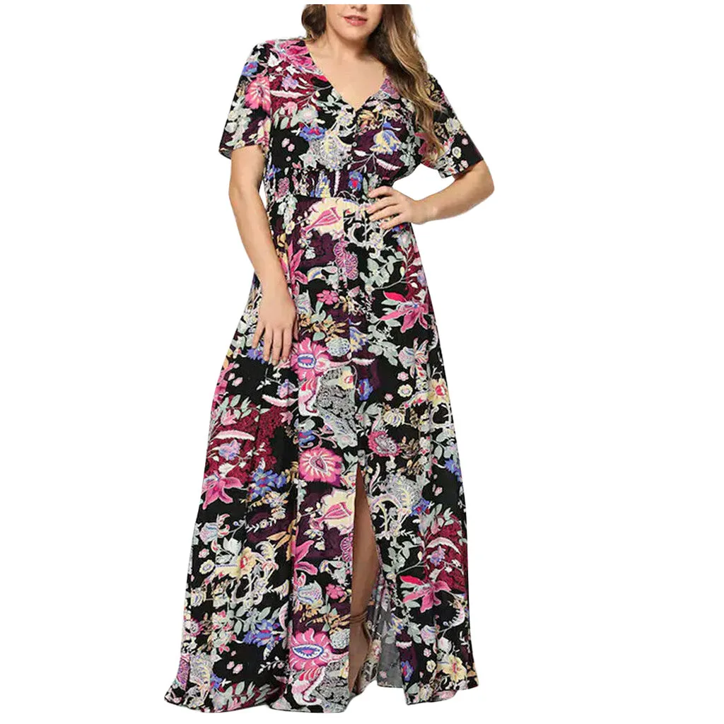 2019 Summer Dress Plus Size Fashion Women Floral Printed Short Sleeve V-Neck Split Long Maxi Dress vestidos verano
2019 Summer Dress Plus Size Fashion Women Floral Printed Short Sleeve V-Neck Split Long Maxi Dress vestidos verano