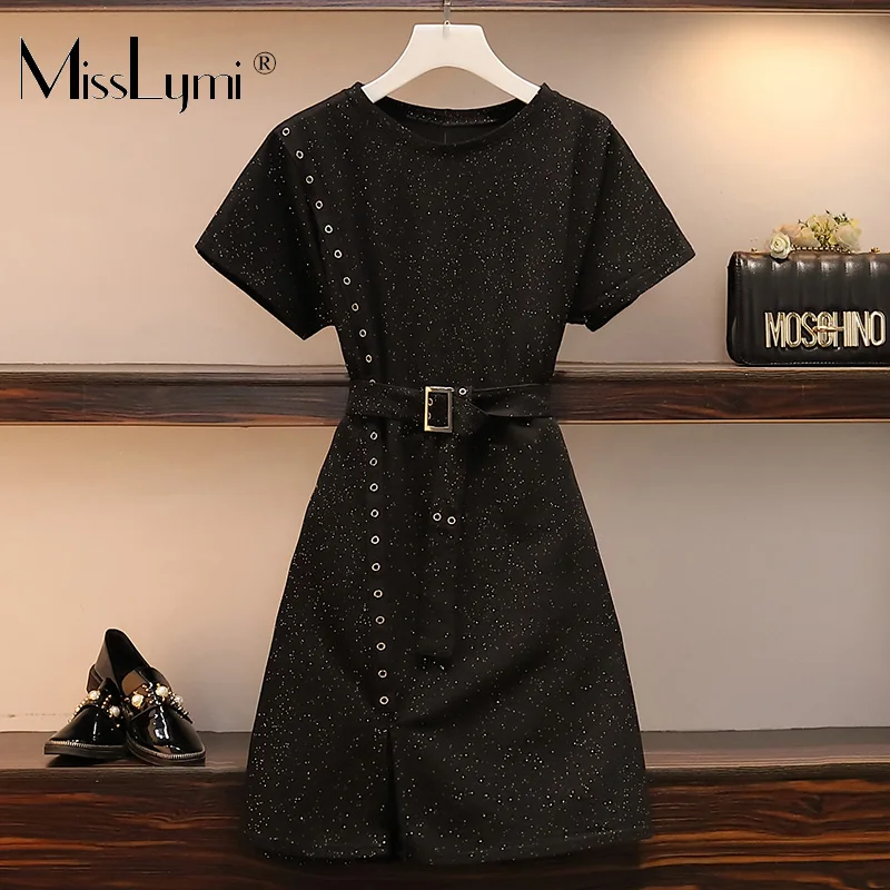 L-4XL Plus Size Women Glitter Dress Summer 2019 Fashion Rivet Patchwork Short Sleeve Loose Casual Ladies Black Dresses with Bel
L-4XL Plus Size Women Glitter Dress Summer 2019 Fashion Rivet Patchwork Short Sleeve Loose Casual Ladies Black Dresses with Bel
