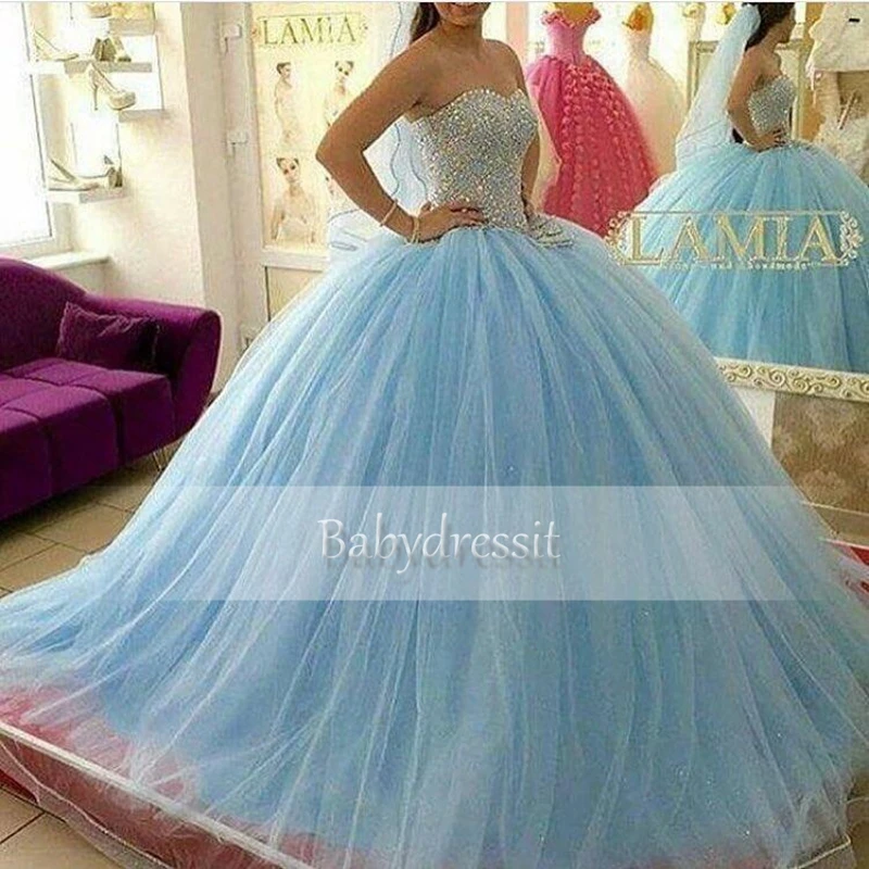 Puffy Long Quinceanera Dress 2019 Sweetheart Beading Crystals Tulle Light Blue Floor Length Custom Ball Gown Sweet 16 Dresses
Puffy Long Quinceanera Dress 2019 Sweetheart Beading Crystals Tulle Light Blue Floor Length Custom Ball Gown Sweet 16 Dresses