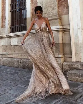Formal dress women elegant Party Prom Gowns vestidos de graduacion A Line Spaghetti Straps V Neck Backless Sequin evening dress
Formal dress women elegant Party Prom Gowns vestidos de graduacion A Line Spaghetti Straps V Neck Backless Sequin evening dress