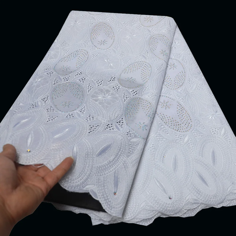 White African Lace Fabrics Embroidered Cotton Nigerian Guipure Cord Lace Fabric High quality Swiss Voile Lace Fabric With Stones
White African Lace Fabrics Embroidered Cotton Nigerian Guipure Cord Lace Fabric High quality Swiss Voile Lace Fabric With Stones